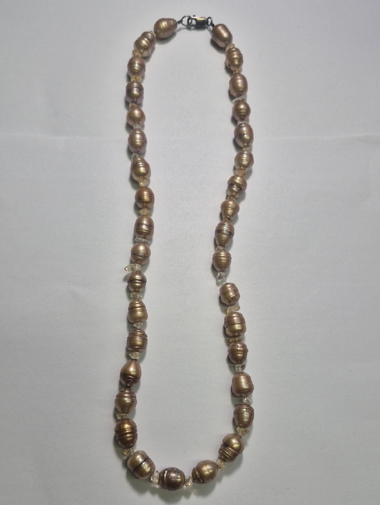 Jewelry - Champagne Color Pearl Clear Glass Spacer Beaded 20" In. Necklace - Women Jewelry